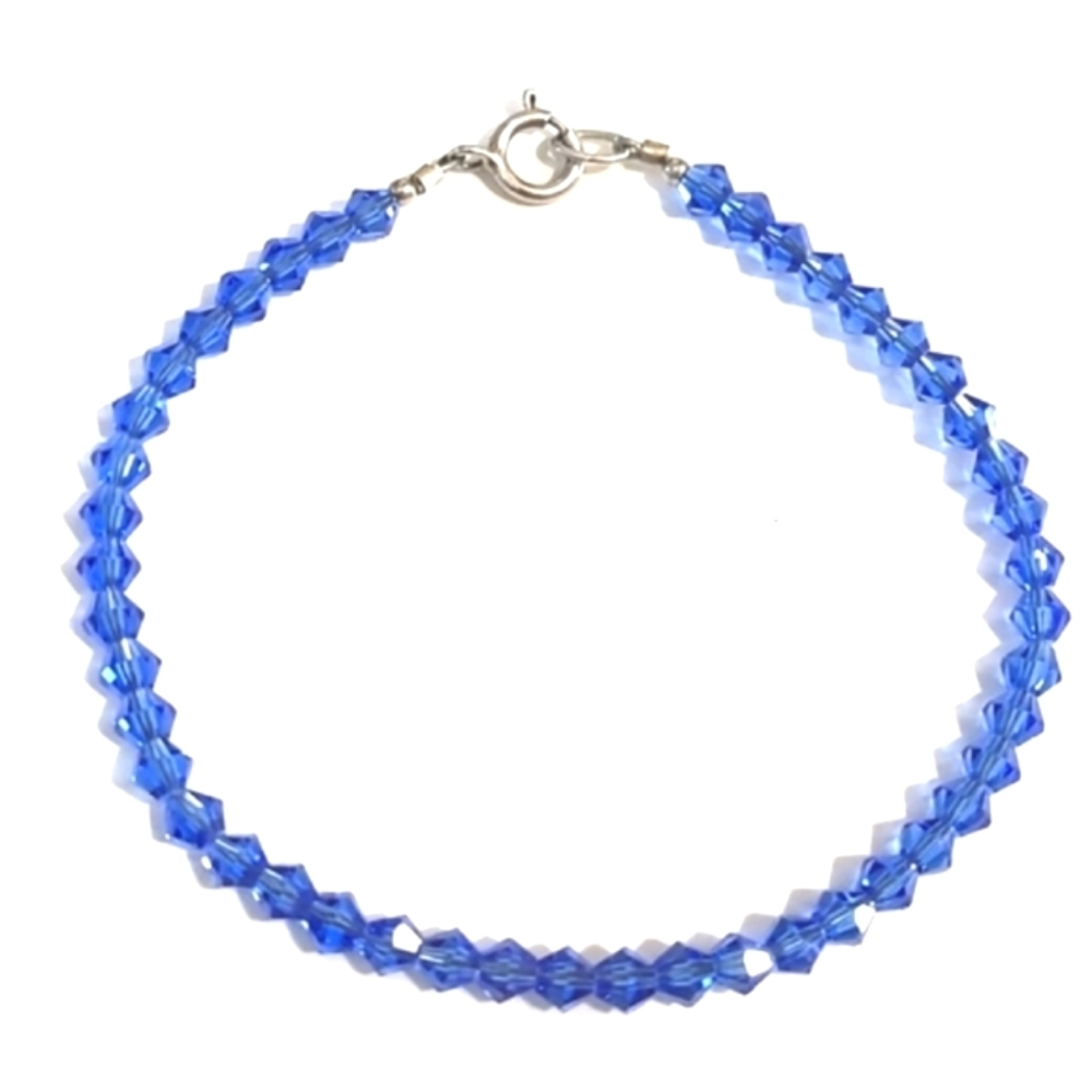 VINTAGE STERLING SILVER .925 SAPPHIRE BICONE CRYSTAL BEADED 7" BRACELET - Picture 6 of 9